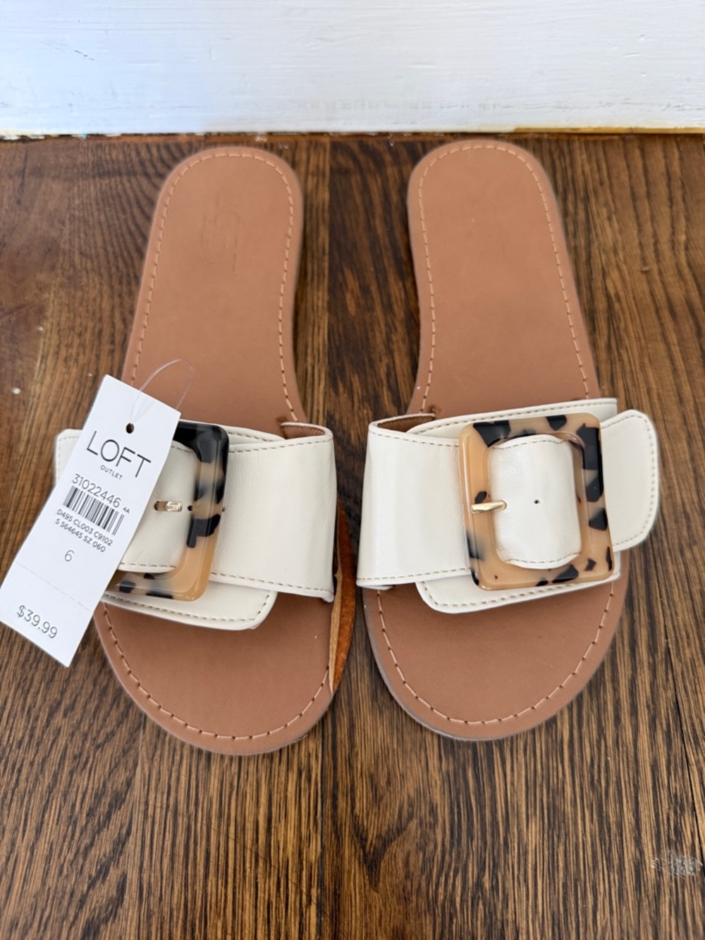 LOFT Cream Slide Sandals with Tortoiseshell Buckle